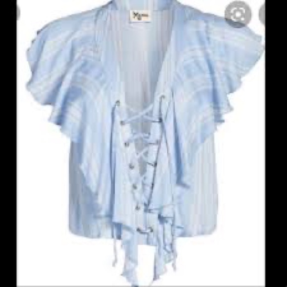 Show Me Your MuMu Tops - 67- Show Me Your Mumu NWT Blue & White Sleeveless Top Size Large Rayon